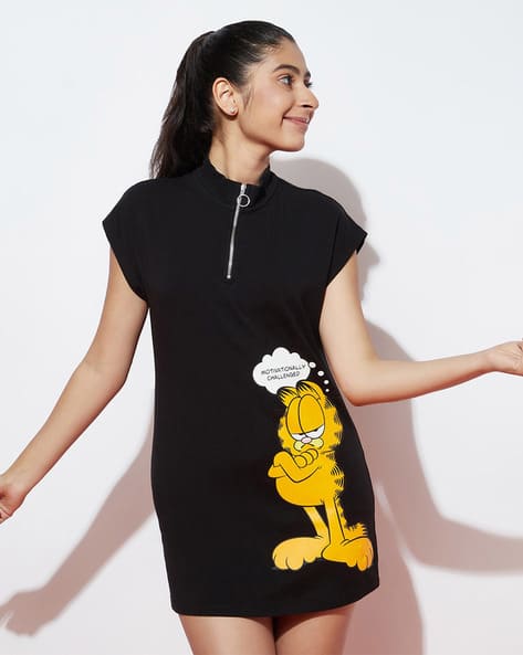 Womens Dresses Zip Front T Shirt Dress Typographic Print A-line