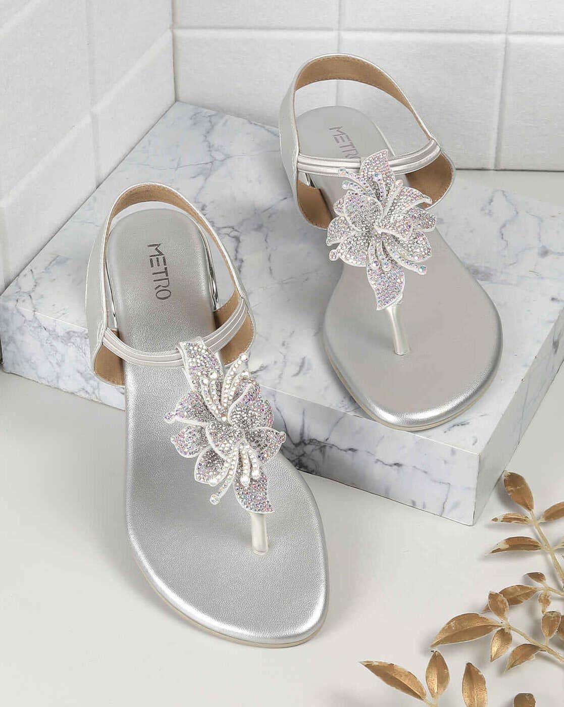 Buy Silver Flat Sandals for Women by Metro Online