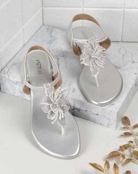 Buy Silver Flat Sandals for Women by Metro Online