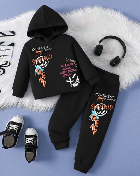 Boys Graphic Print Hooded T-Shirt & Track Pant Set