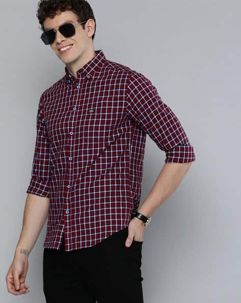 The Indian Garage Co Checked Slim Fit Shirt with Button-Down Collar