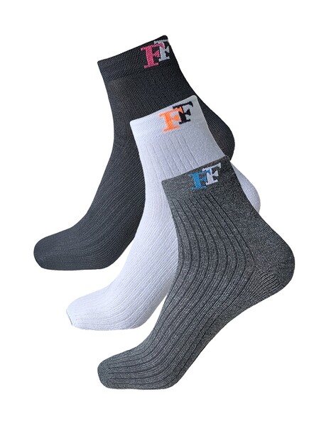 Unisex Pack of 3 Logo Print Ankle-Length Socks