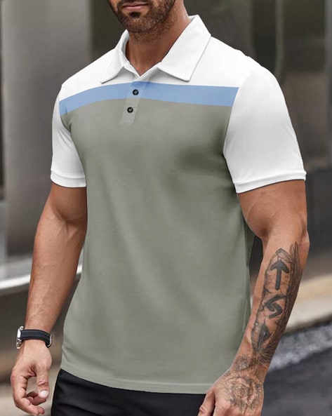 Men Colourblock Regular Fit Polo T-Shirt