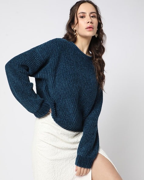 Women Knitted Oversized Fit Round-Neck Sweater