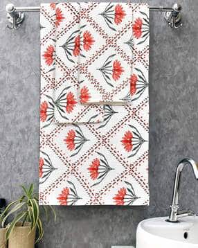 mafatlal Floral Print Cotton Bath & Hand Towel Set-picture-15