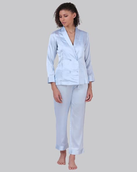 Women Open-Collar Shirt Pyjamas Set