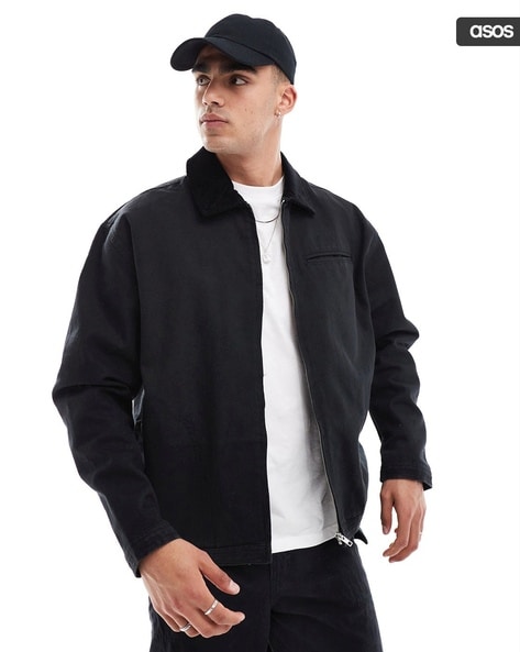 Men Oversized Cord Collar Harrington Jacket