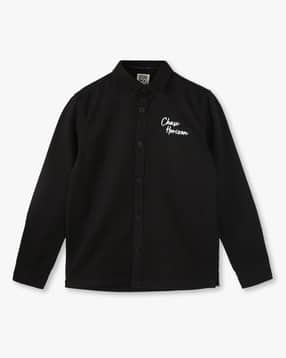 Boys Typographic Embroidered Relaxed Fit Shirt-image-30