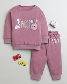 Infants graphic Print Cotton Sweatshirt & Joggers Set-image-4