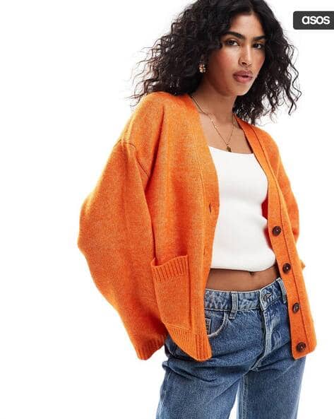 Women Boxy Fit Cardigan with Insert Pockets