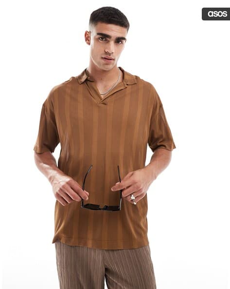 ASOS DESIGN Men Striped Oversized Revere Polo T-Shirt