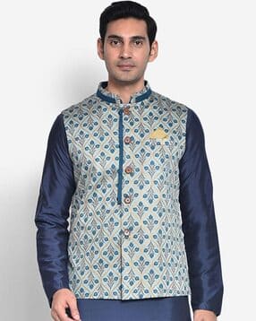 kisah Men Floral Print Regular Fit Nehru Jacket-picture-34