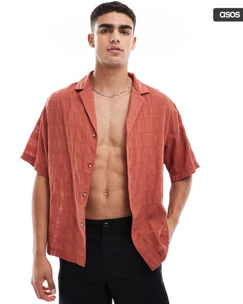 Men Self-Check Oversized Revere Shirt