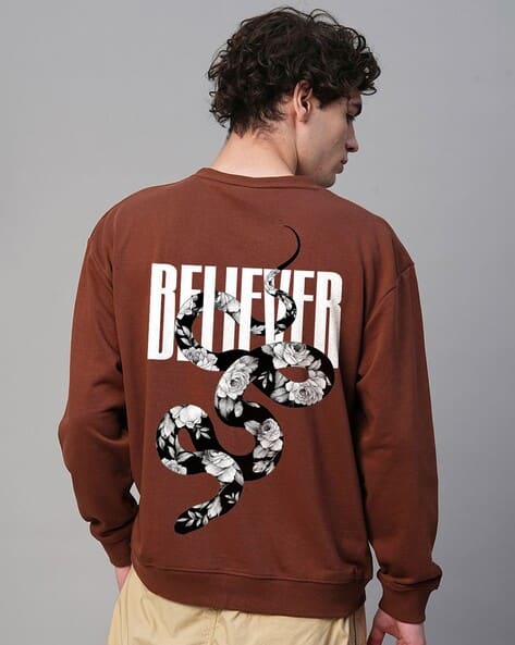 Men Faith-Flora Graphic Print Oversized Crew-Neck Sweatshirt