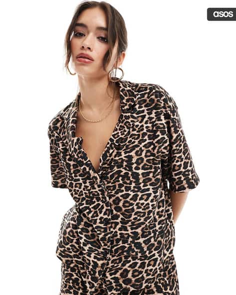 Asos Leopard One Shoulder Top ASOS DESIGN Cotton Poplin Peplum Tie
