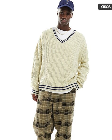 Mens cable knit cricket jumper online