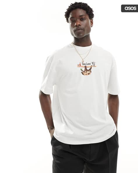 ASOS DESIGN Men Sloth Print Oversized Crew-Neck T-Shirt