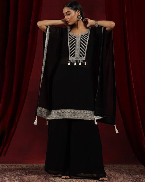 Libas Art Women Embroidered Straight Kurta with Palazzos & Dupatta