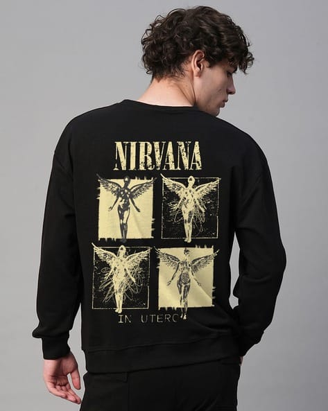 Men Vintage Nirvana Graphic Print Oversized Crew-Neck Sweatshirt