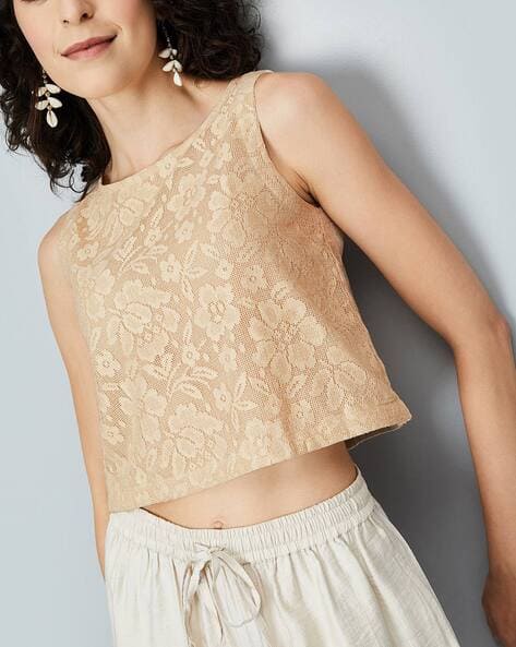 Women Lace Round-Neck Crop Top