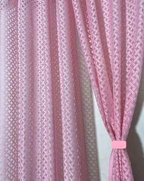 JARS Collections Blackout Curtains 7 feet Long Set of 2  Net Door Curtain Criss cross pattern, Pink,-picture-19