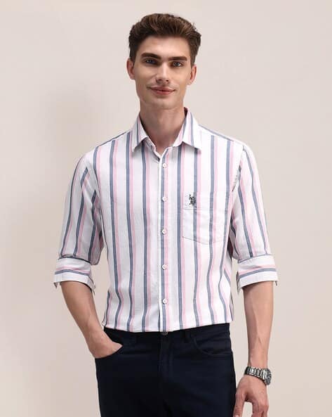 U.S. Polo Assn. Men Striped Regular Fit Shirt with Patch Pocket