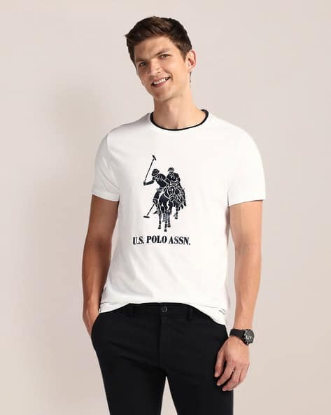 Men Logo Print Slim Fit Cotton Crew-Neck T-Shirt