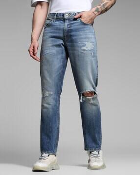 jack & jones Men Heavily Distressed Mid-Wash Relaxed Fit Jeans-picture-49