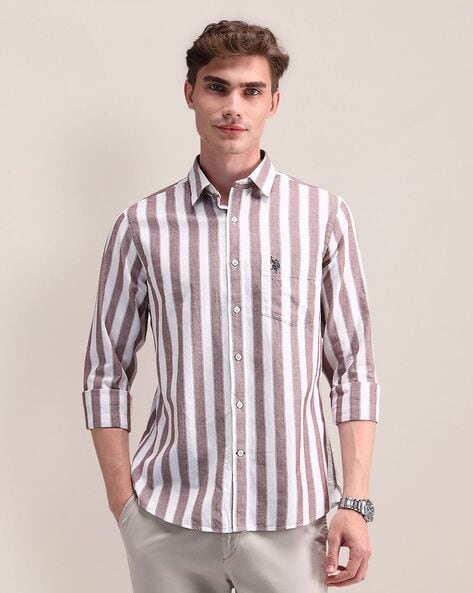 Men Striped Regular Fit Shirt with Patch Pocket