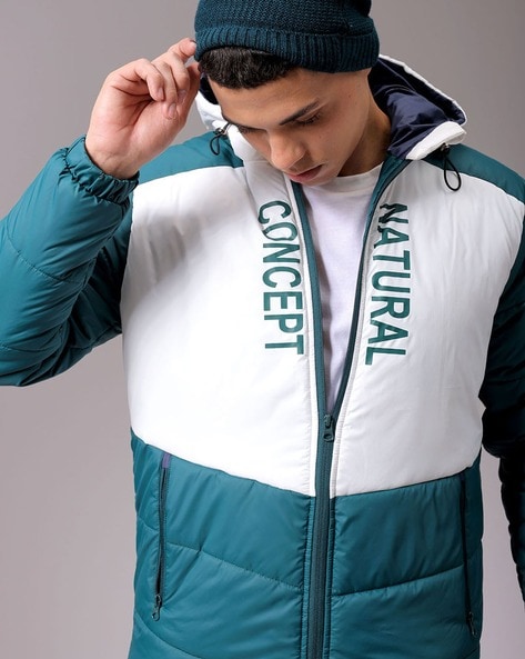 Men Colourblock Slim Fit Winter Jacket