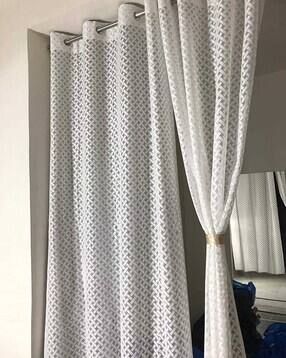 JARS Collections Blackout Curtains 9 feet Long Set of 2  Net Long Door Curtain Criss cross pattern, White,
