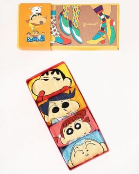 thela gaadi Unisex Pack of 4 Shin-Chan Print Pure Cotton Ankle-Length Socks-picture-10