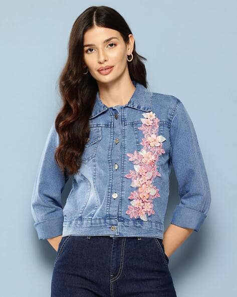 Women Embroidered Regular Fit Jacket