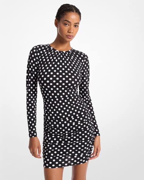 Buy Michael Kors Dot Ruched Stretch Matte Jersey Dress Black