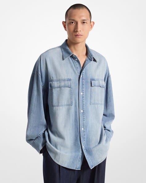Oversized Regular Fit Cotton Chambray Shirt