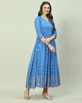 biba Women Floral Print Fit & Flare Dress with Mask-picture-31
