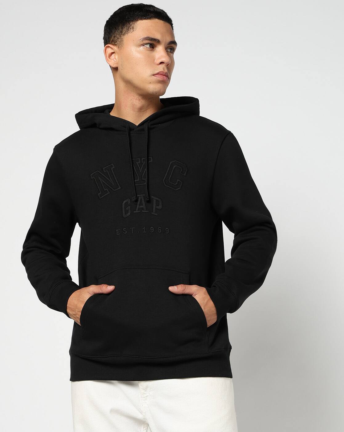 Men Solid Knitted Fleece Sweatshirt with Hood
