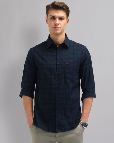 Men Western Wear Checks Slim Fit Shirt