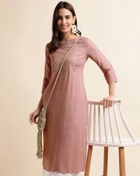 mirchi fashion Women Embroidered Straight Kurta with Tassels-picture-45