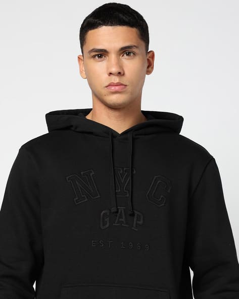 Men Solid Knitted Fleece Sweatshirt with Hood