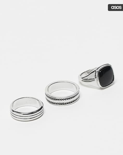 Men Set of Silver-Plated Band Rings