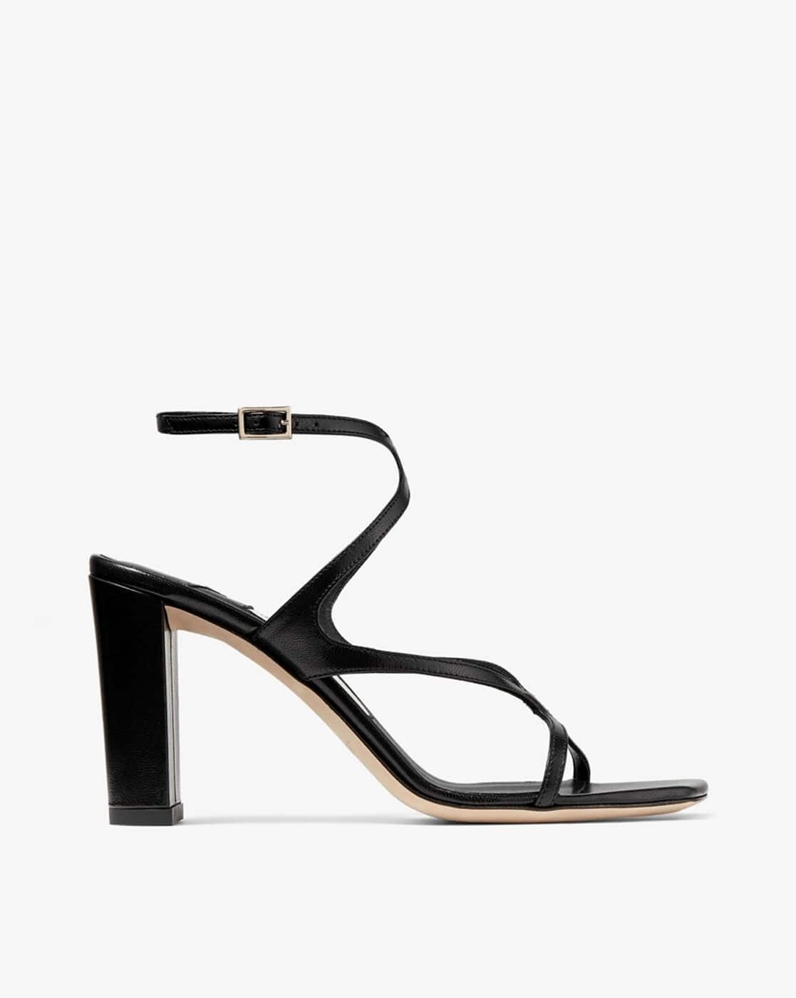 Buy Jimmy Choo Azie 85 Leather Chunky-Heeled Sandals | Black