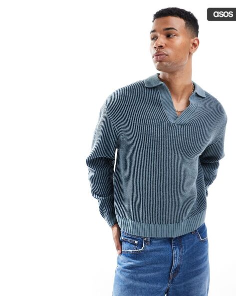 Men Plated Ribbed Oversized Pullover