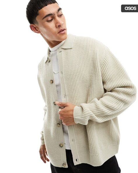 Men Fisherman Ribbed Relaxed Oversized Cardigan