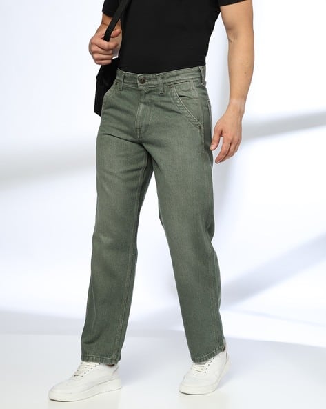Loose Fit Olive Green Denim Pants Buy Green Jeans For Men By DNMX