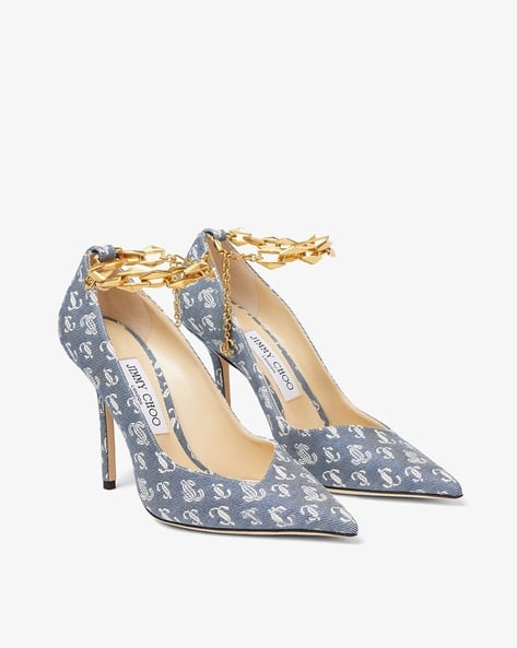 【JIMMY CHOO】Talura 100 denim pumps パンプスデニム DIAMOND TALURA 100 | Denim JC Monogram Pumps with Chain
