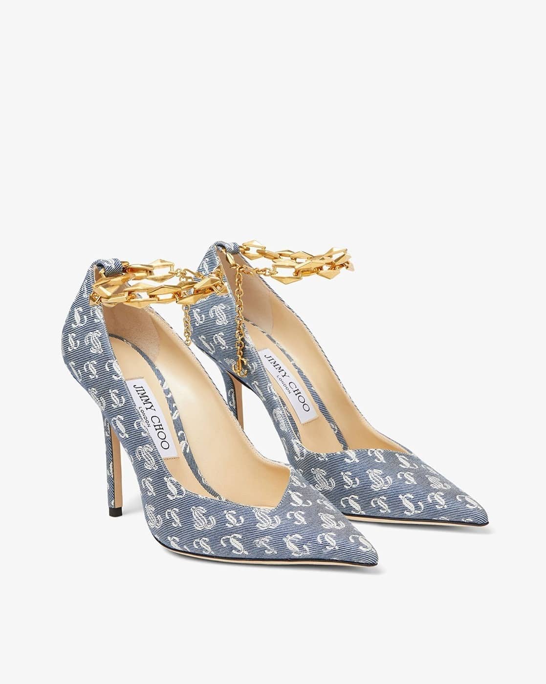 Buy Jimmy Choo Diamond Talura 100 JC Monogram Denim Pumps Blue
