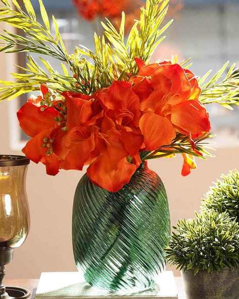 Pure Home And Living Green Swirl Textured Glass Vase
