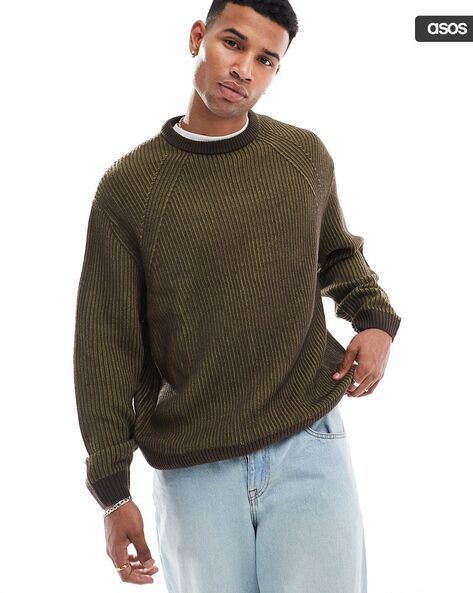 Men Jumper Ribbed Relaxed Fit Pullover