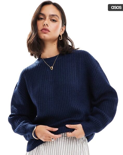 Women Chunky-Knit Crew-Neck Pullover
